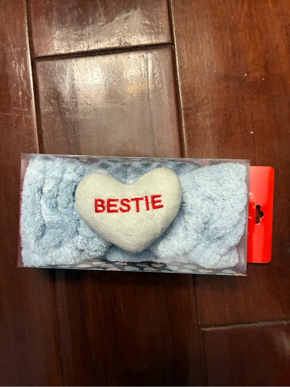 NWT “BESTIE” Sweethearts Plushie Heart Spa Headband. Light-Blue Makeup Head Wrap